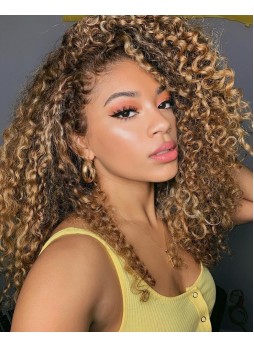 Beauty Trend Hair Healthy  Two Tone  Deep Curly Ombre Hair Weaves Brown Color 4/27 13x4 180% Density  Lace Frontal Wig Free Part Virgin Human Hair Wig 